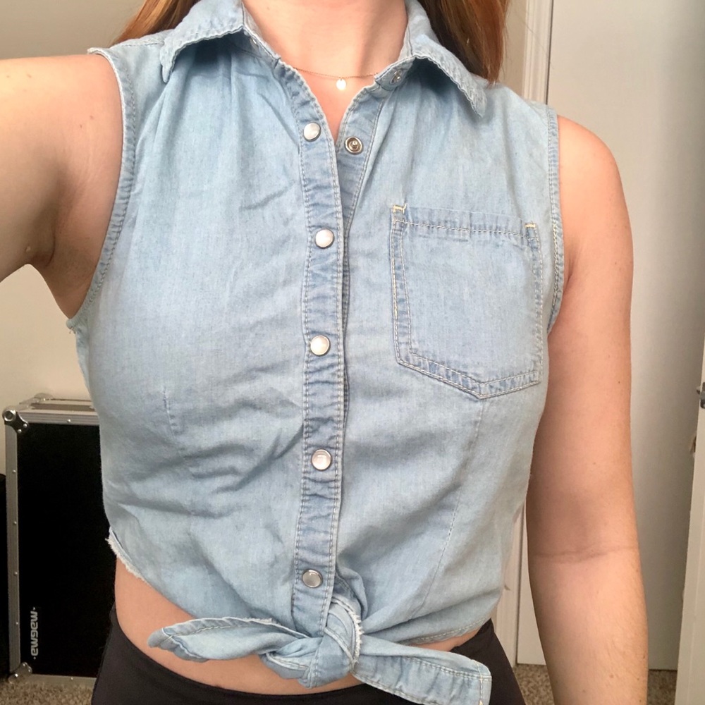 Denim button up tie crop top